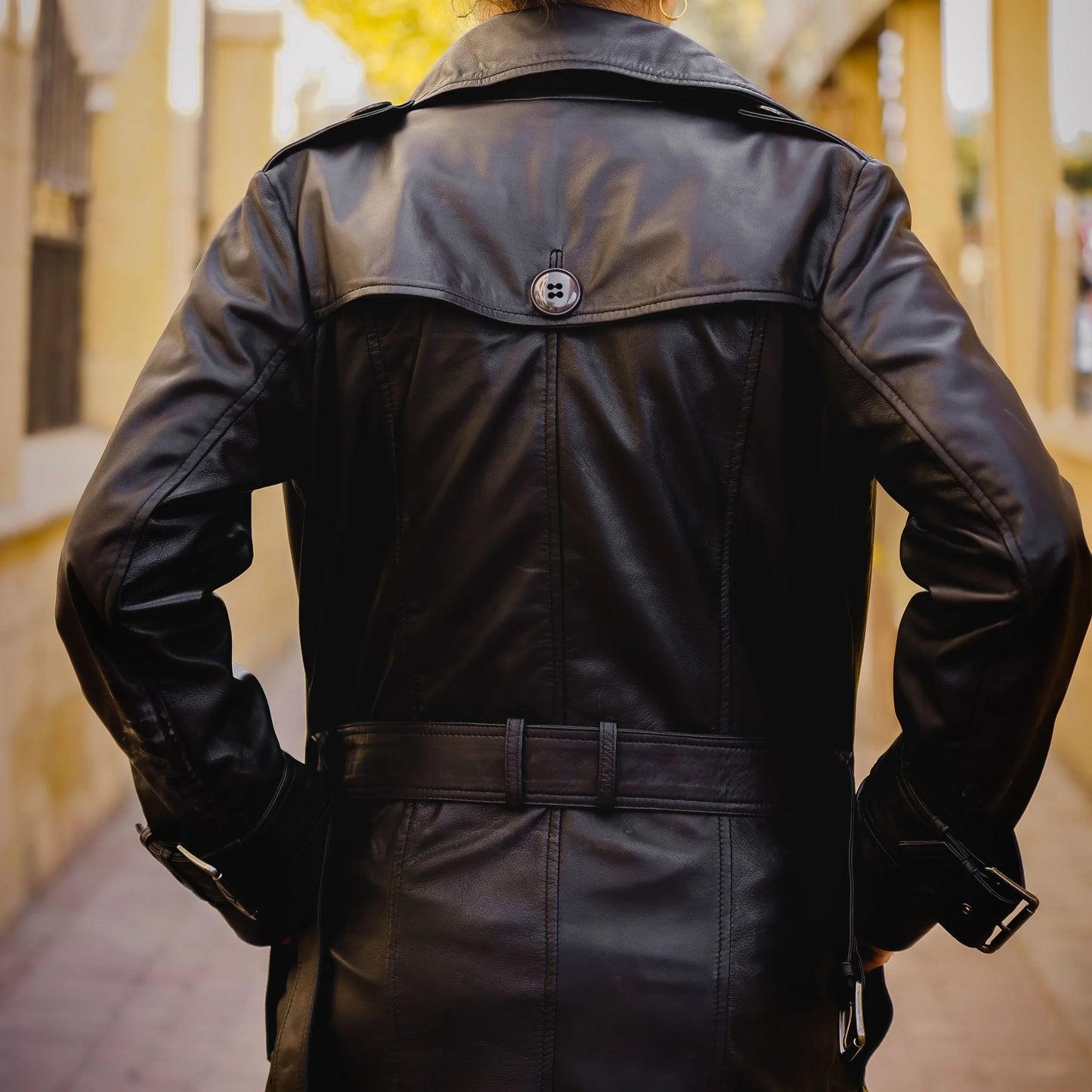 Handmade Long coat Leather long coat Ladies coat  Trench Coat long coat with belt