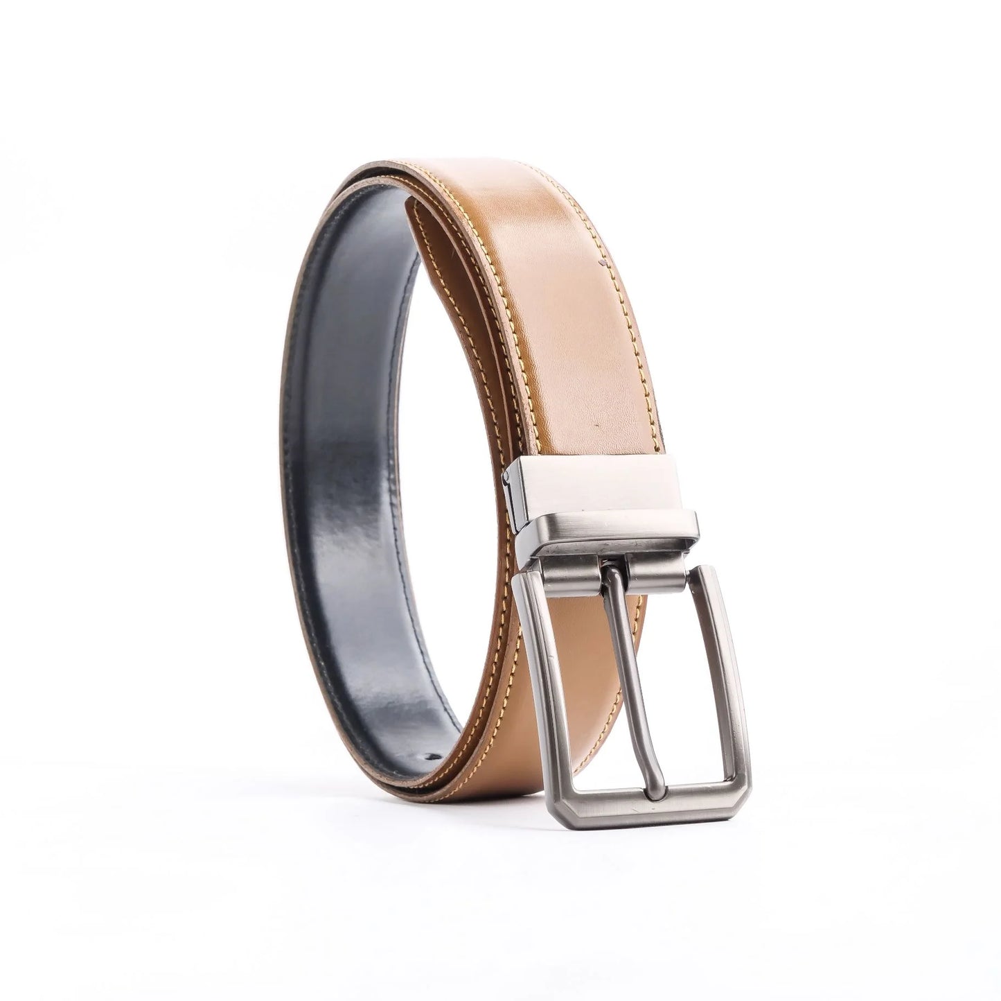 Men’s Leather Belt – Double-Sided Laminated Belt with Silver Buckle – 2-in-1 Formal & Casual Accessory