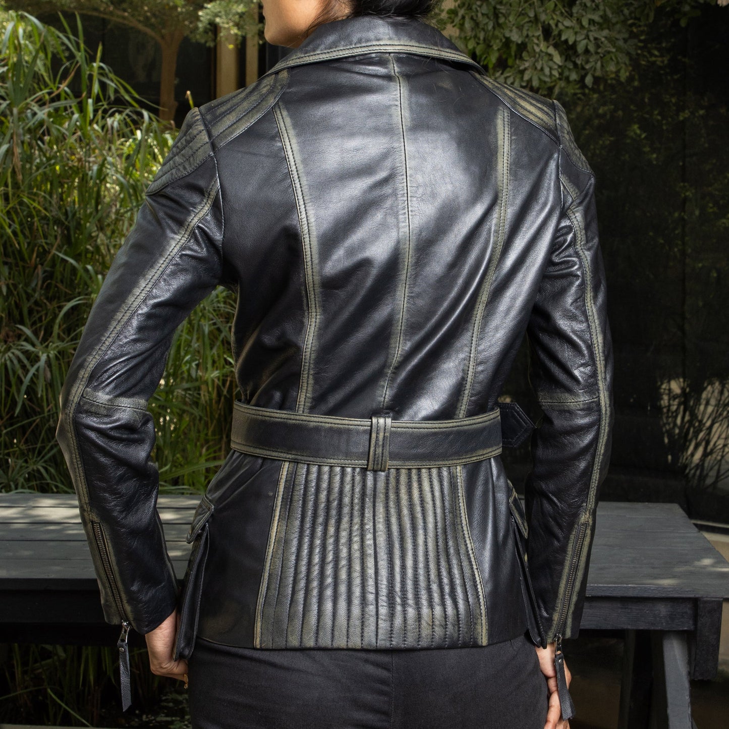 Handmade jackets Real Leather Jacket Leather Outerwear Ladies leather Jacket Belted Coat with Pockets