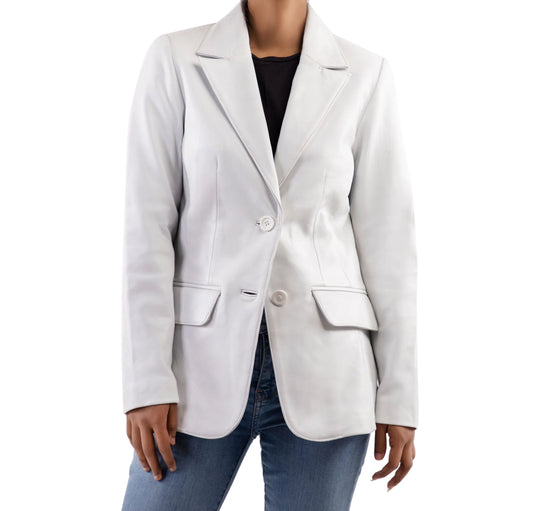 Handmade Blazer Leather Blazer 2-Button Leather Blazer White leather blazer Blazer foe women