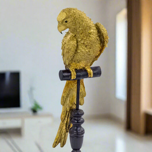 Gold Parrot on Perch Figure