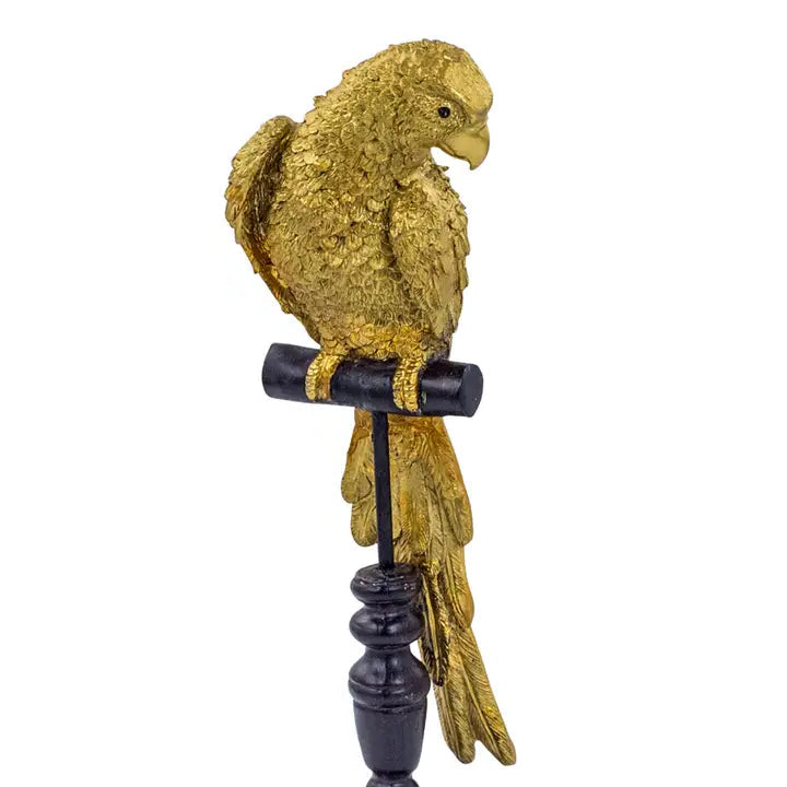 Gold Parrot on Perch Figure