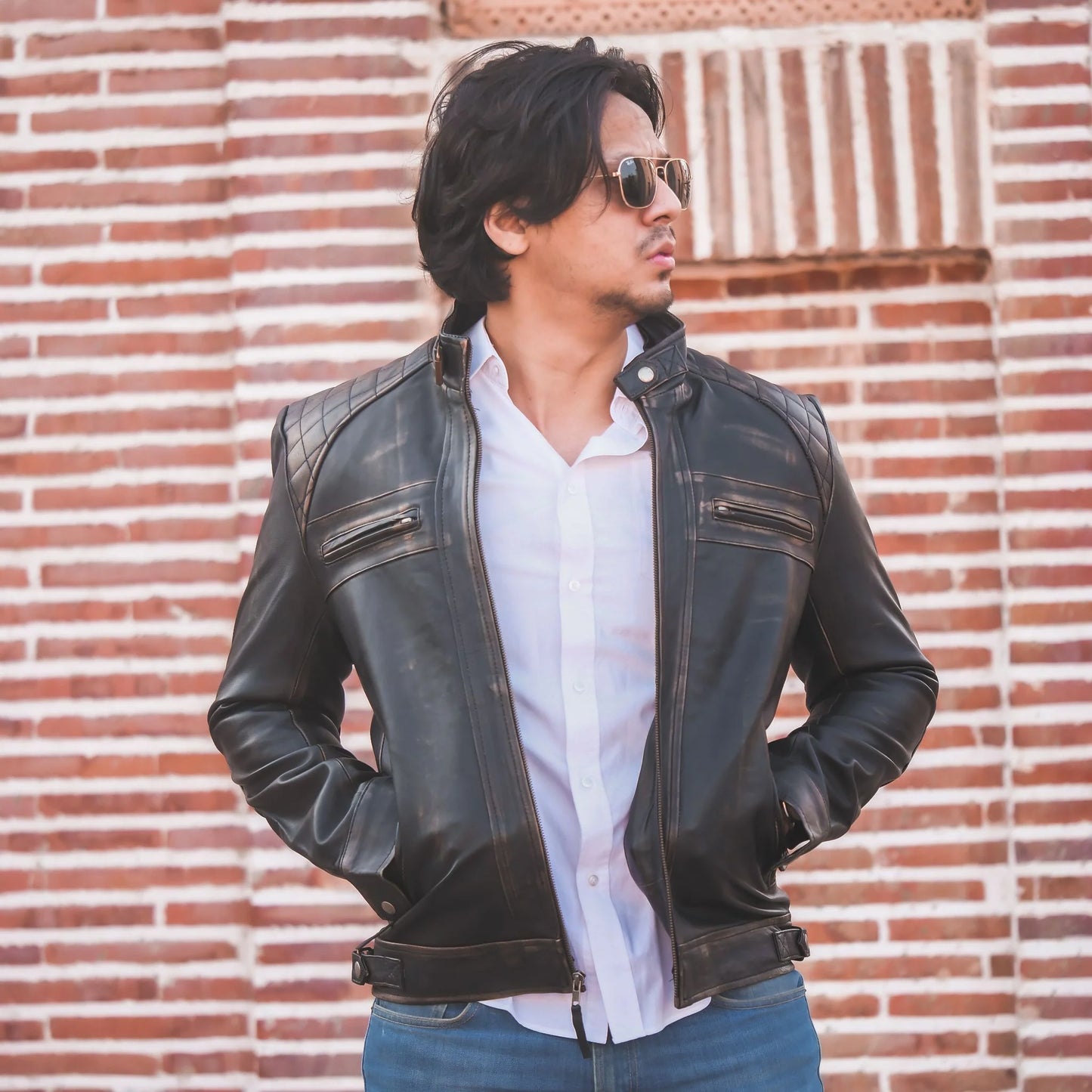 Handmade jacket Black  Casual Biker Style Jacket Men Leather Jacket