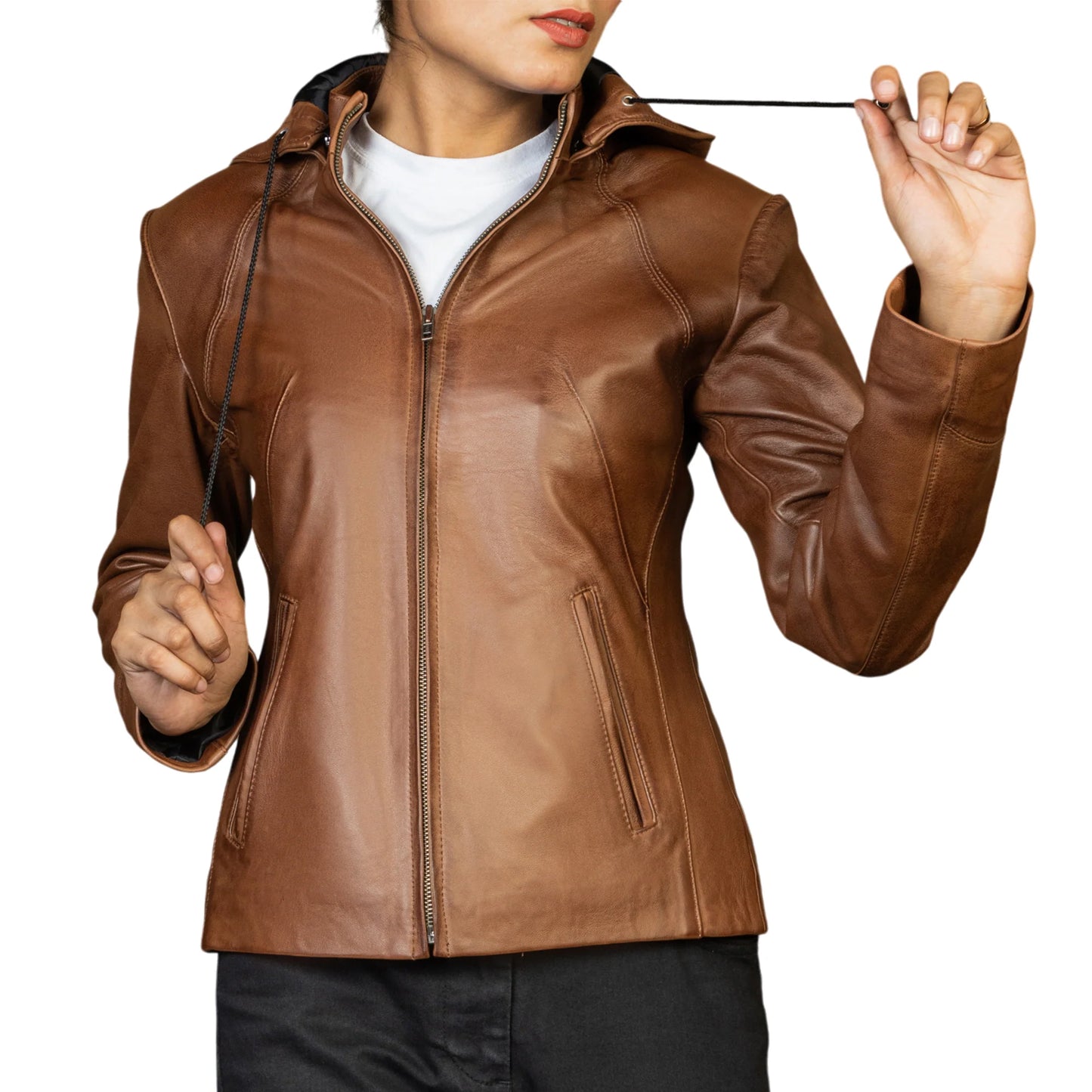 Handmade jacket Leather Hood Lambskin Hood Hooded leather jacket for women Ladies Hoodies