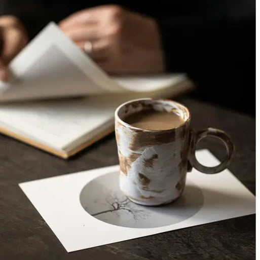Handmade Stoneware Mug with Flower Handle