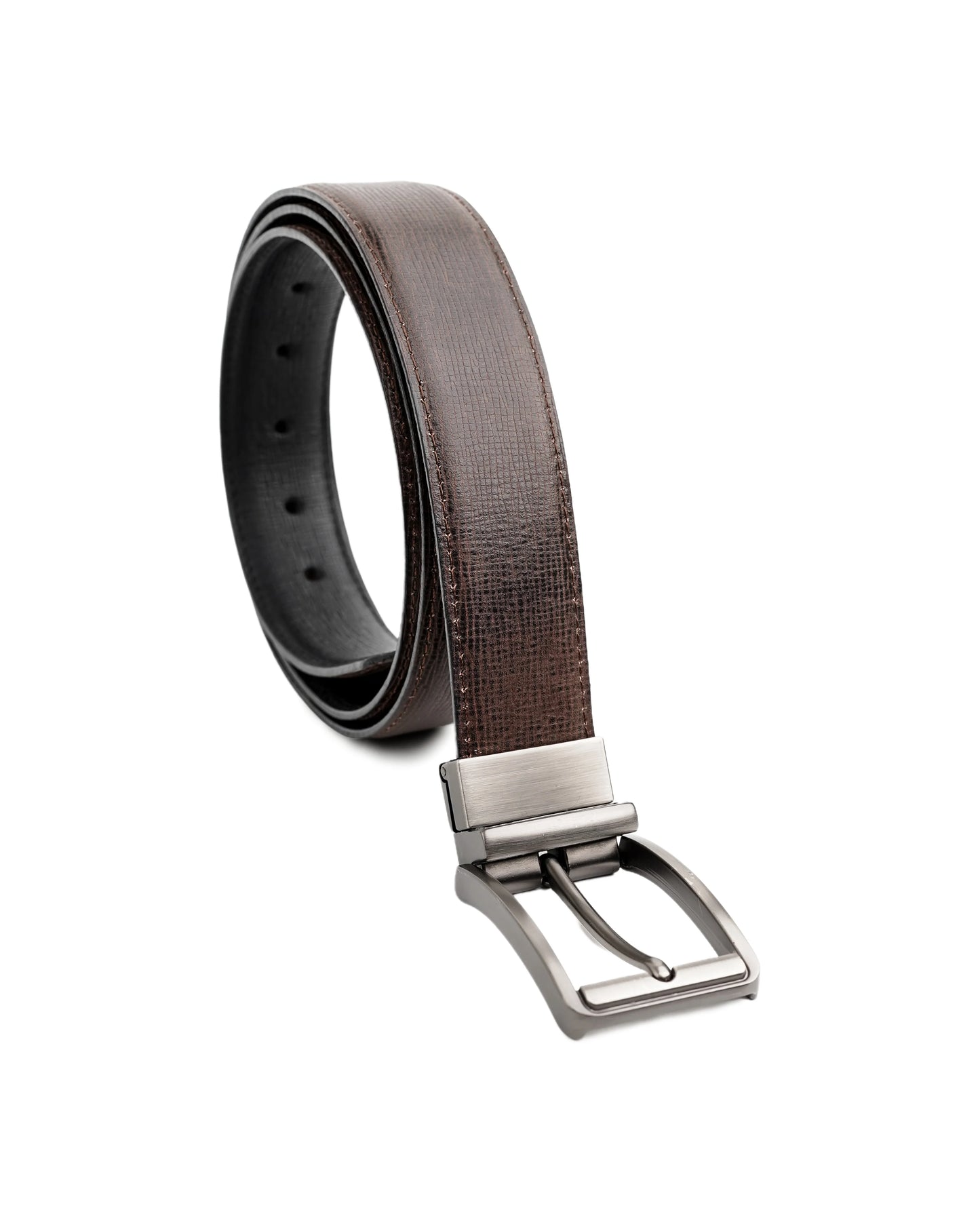 Men’s Premium Leather Belt | Reversible Black & Brown with Silver Buckle
