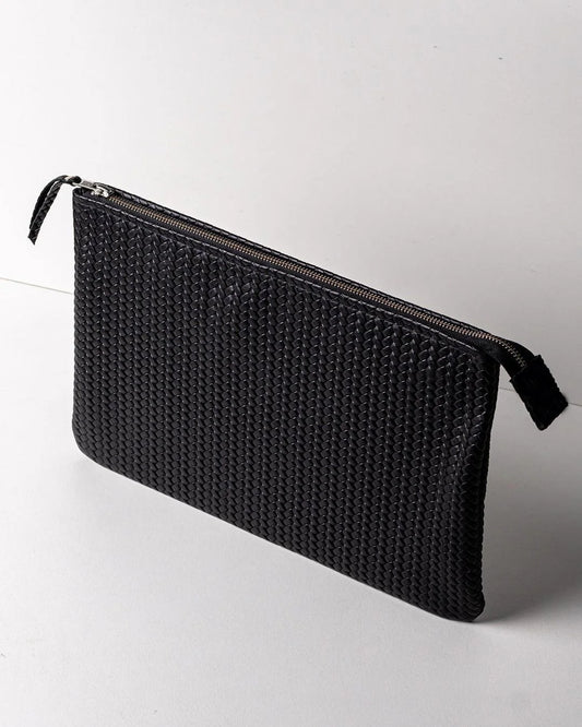 Mini Handwoven Leather Zipper Clutch – Black Handwoven Leather Purse