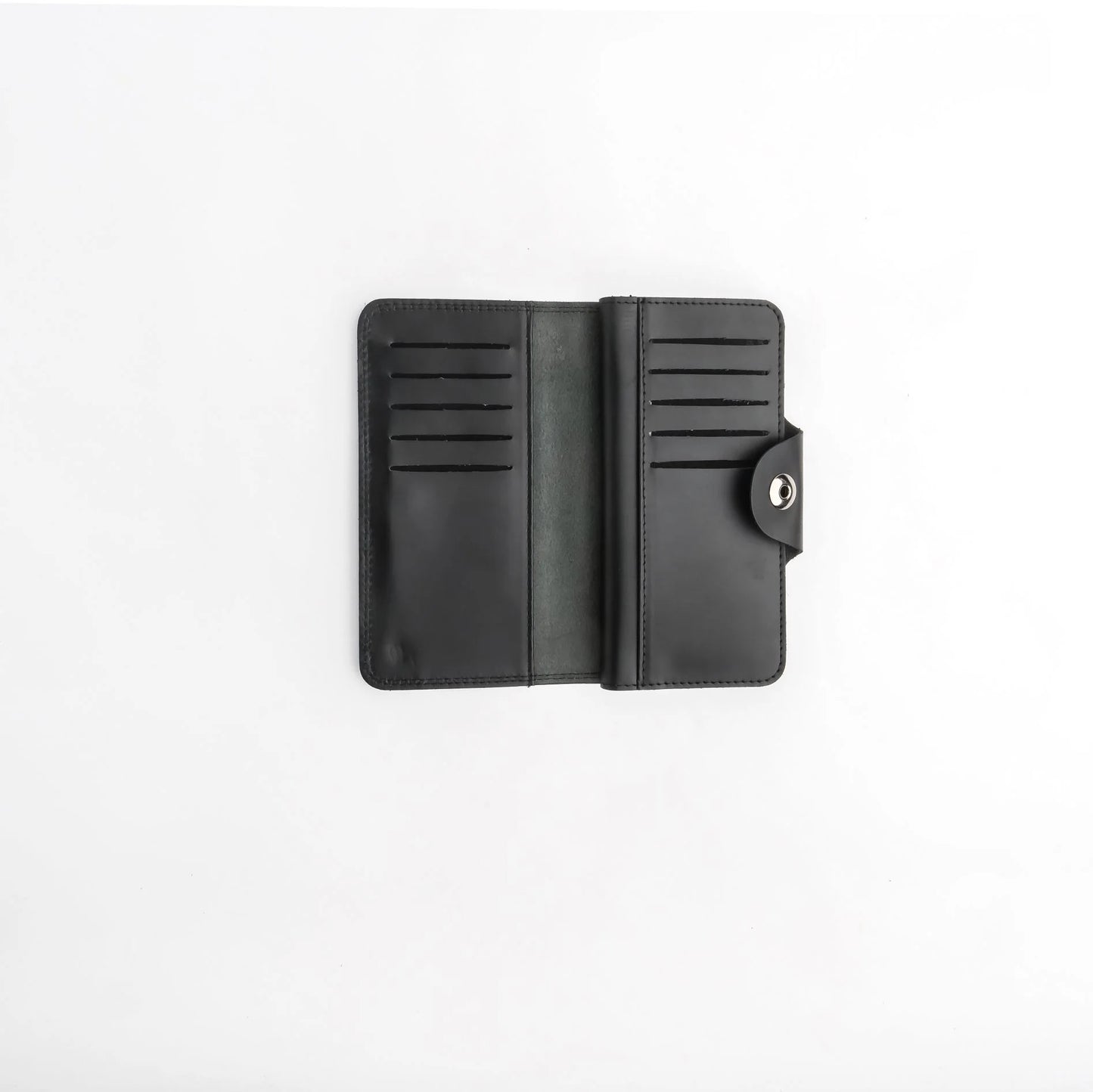 Pure Leather Long Wallet with Button Closure – Black 22 Card Slots & 6 Compartments