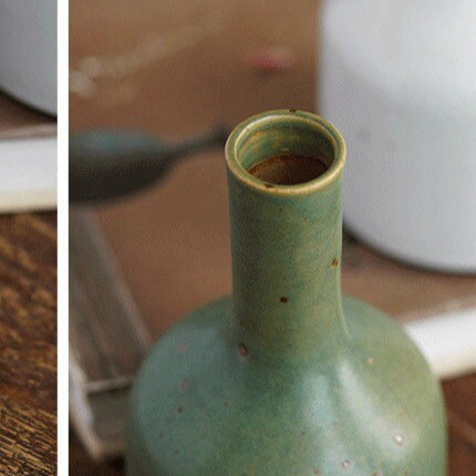 Handmade Ceramic Vase Emerald Green and White