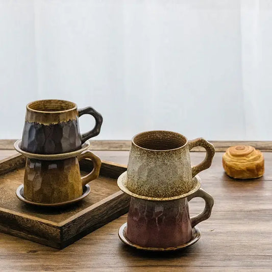 Handmade Stoneware Coffee Cup and Saucer Set Ceramic Tea Mug