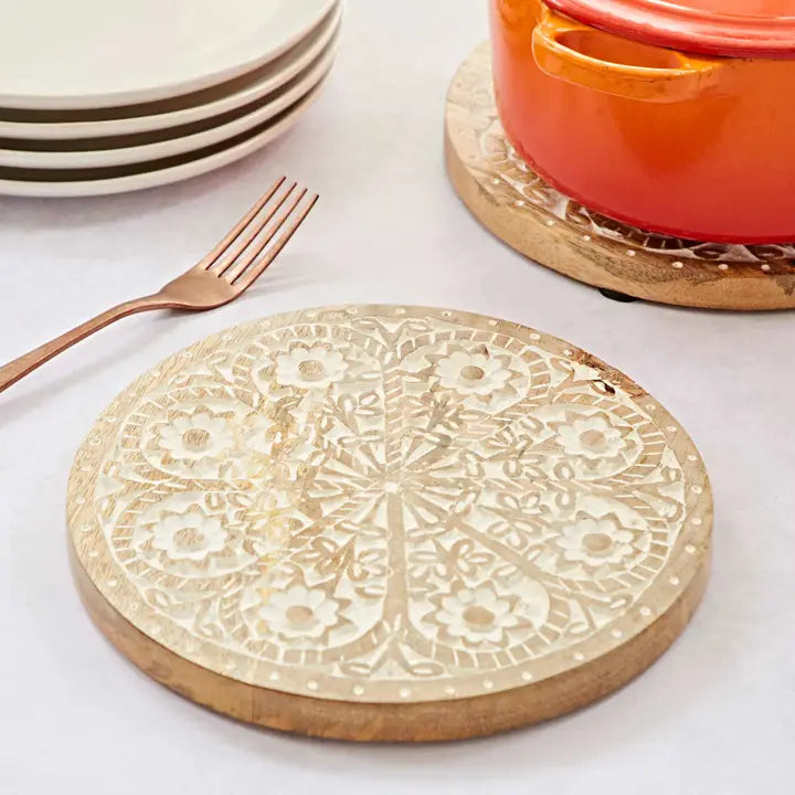 Handmade Round Mango Wood Trivet