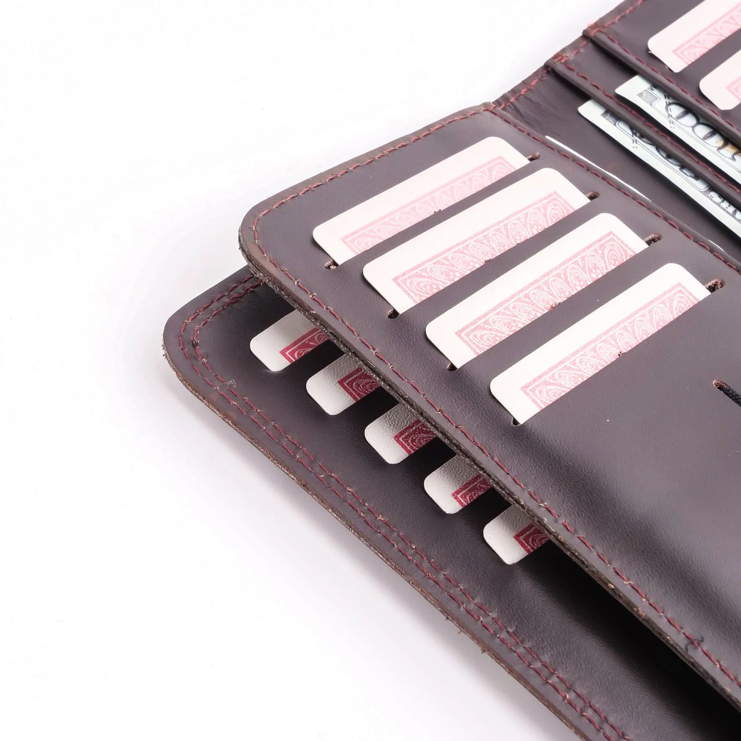 Pure Leather Long Wallet with Button Closure – Burgundy 22 Card Slots & Multiple Compartments