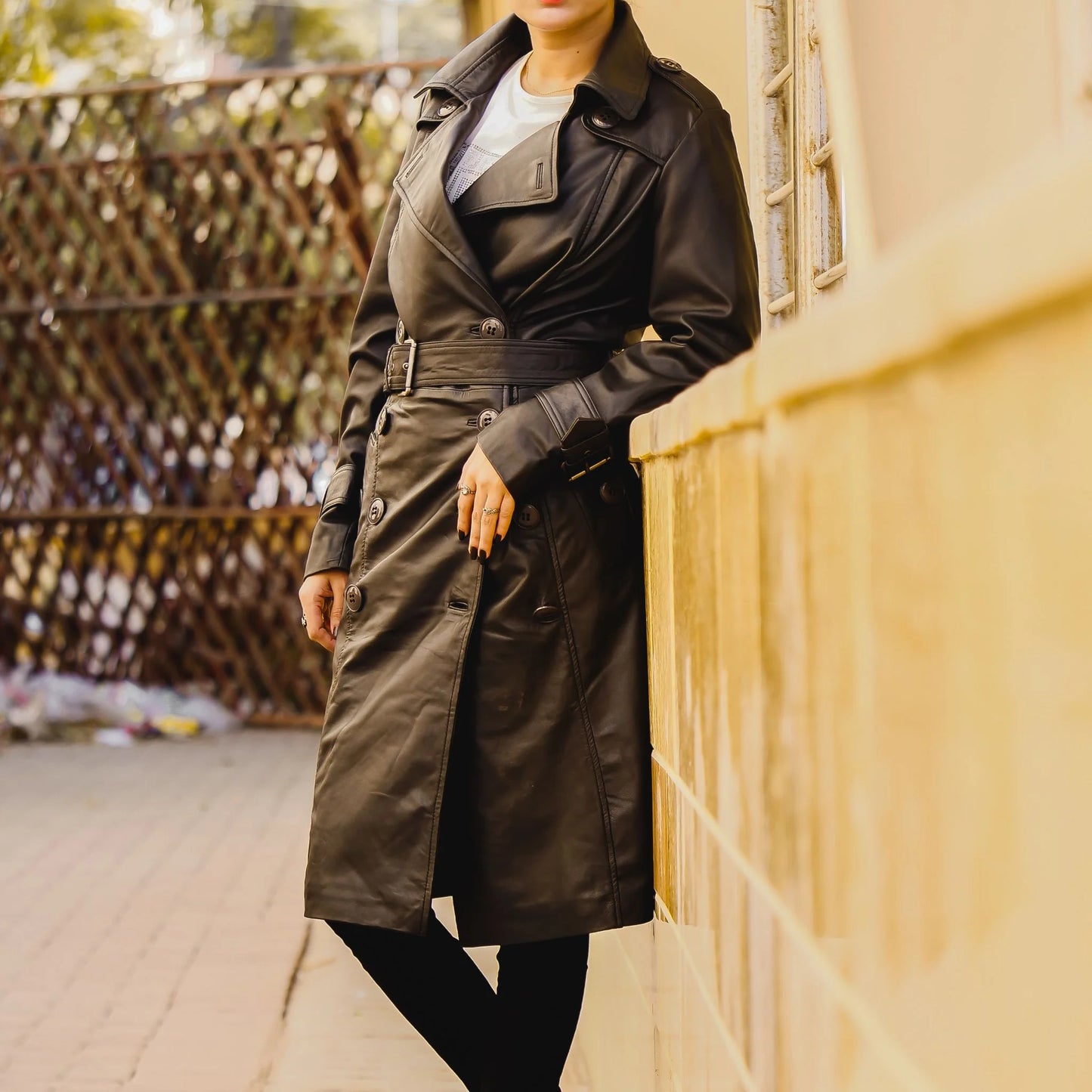 Handmade Long coat Leather long coat Ladies coat  Trench Coat long coat with belt