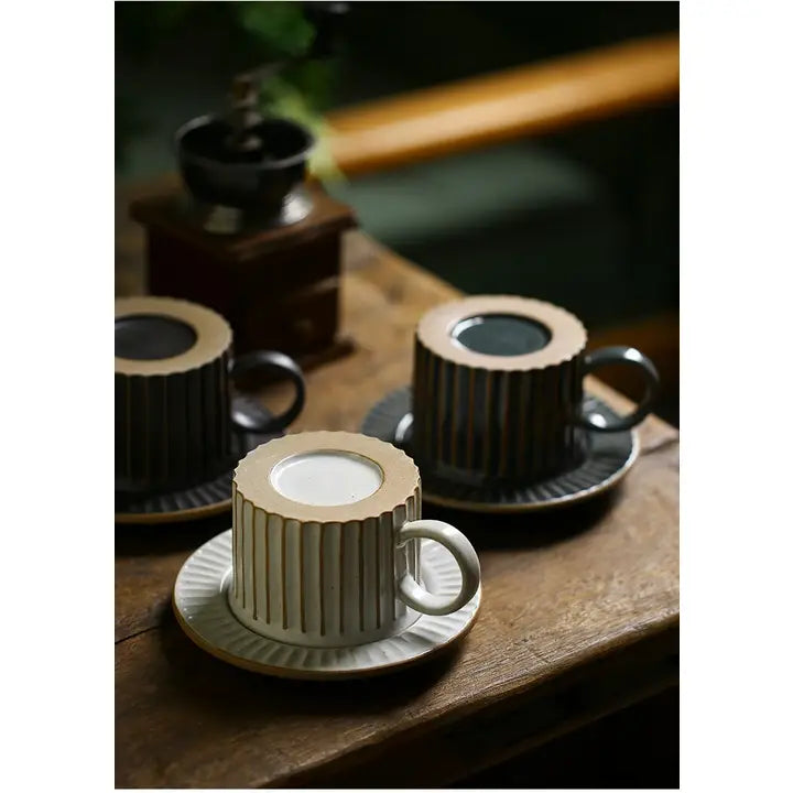 Handmade Stoneware Coffee Cup & Saucer Set Ceramic Tea Mug