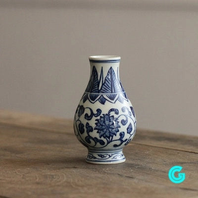 Hand Painted Blue & White Mini Porcelain Vase