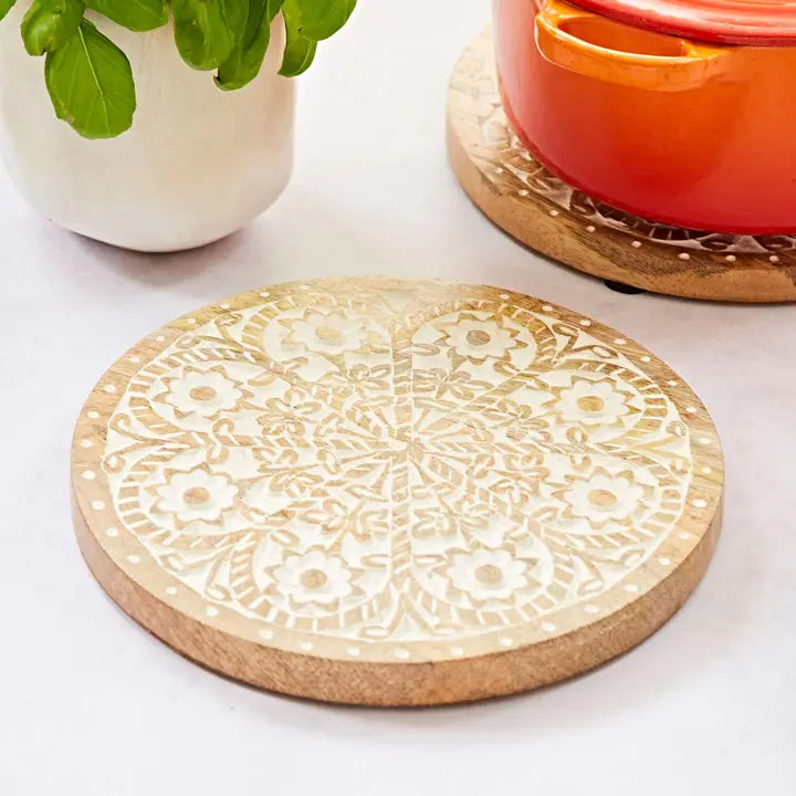 Handmade Round Mango Wood Trivet