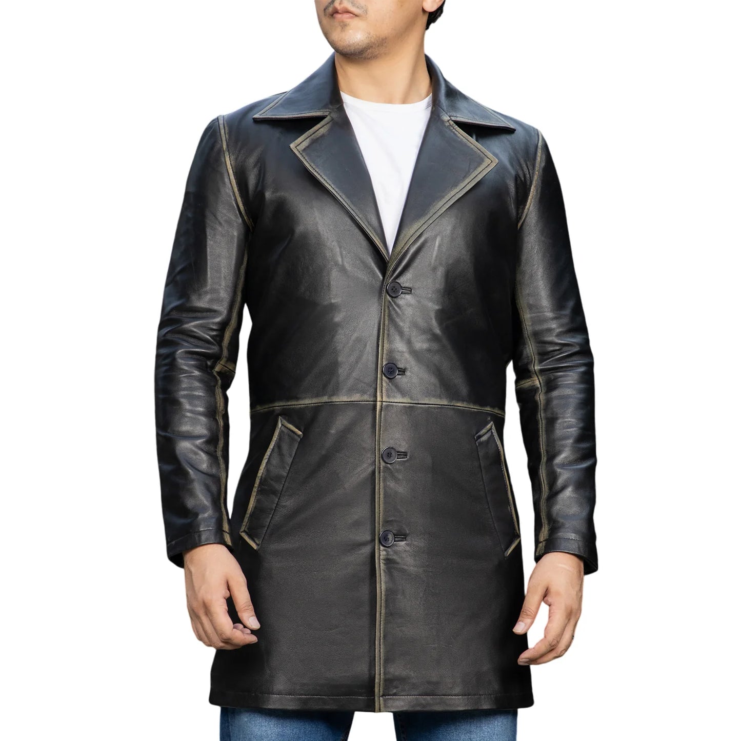 Real leather long coat Handmade coat Trench coat for men Men long coat Leather coat