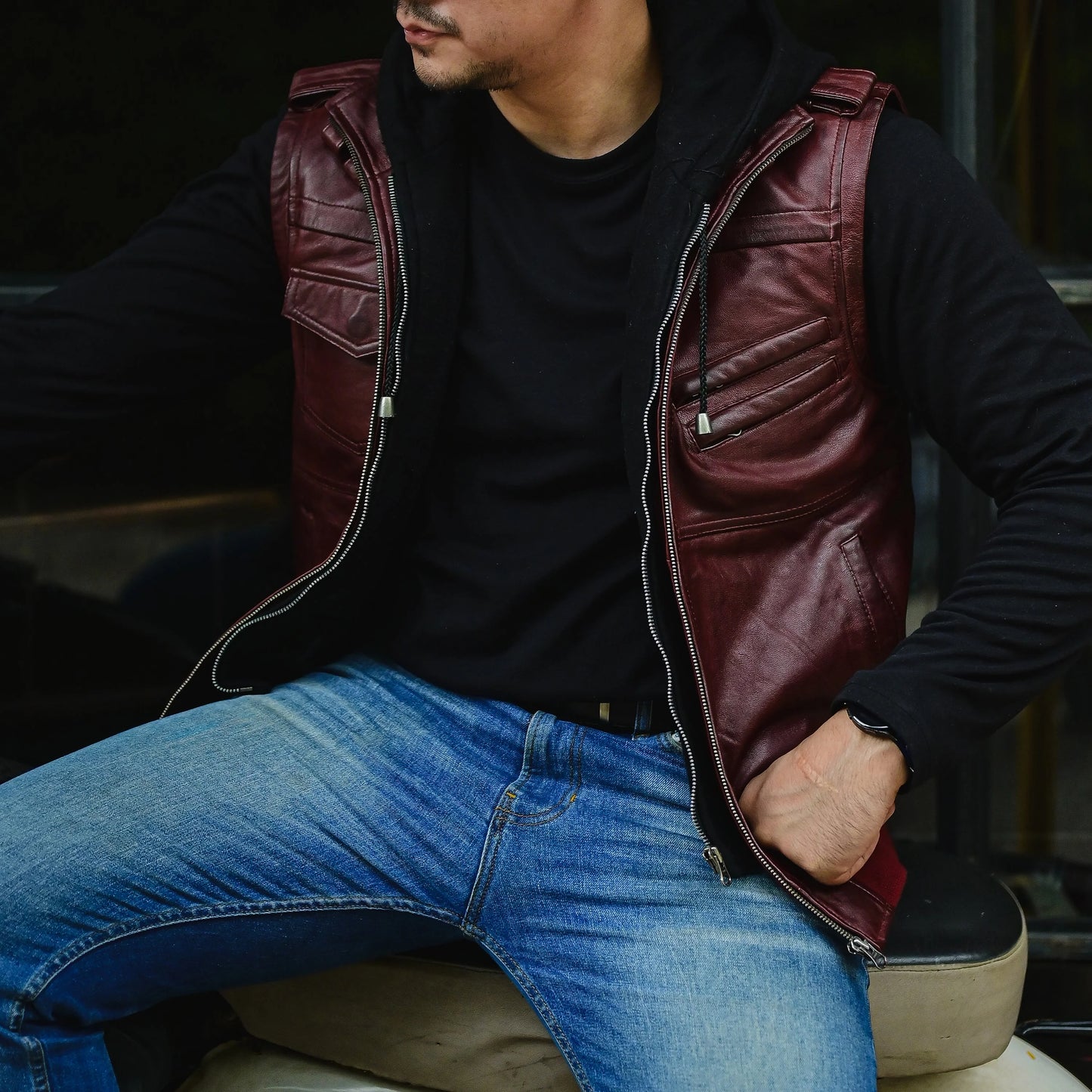 Handmade Jacket Leather Hooded jacket Lather Jacket for Men