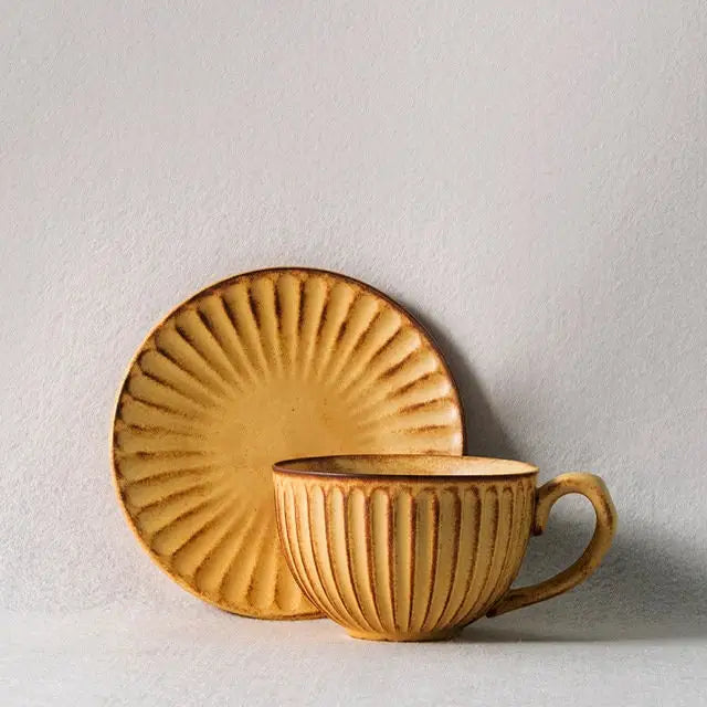 Handmade Japanese Stoneware Coffee Cup and Saucer