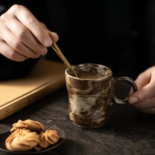 Handmade Stoneware Mug with Flower Handle