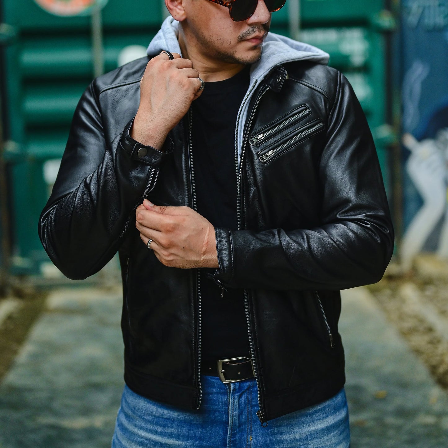 Leather Hooded Jacket Handmade Hood for Men Removable Hood Jacket