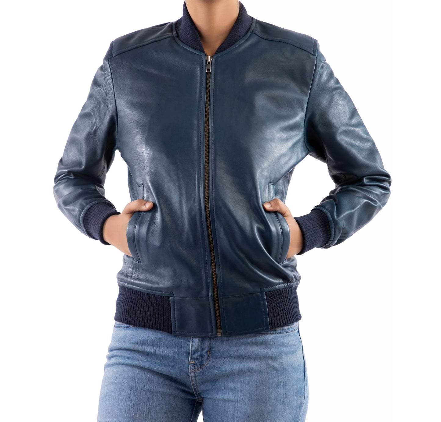 Handmade jacket Leather Jacket Women Bomber jacket Blue Jacket for women Ladies jacket