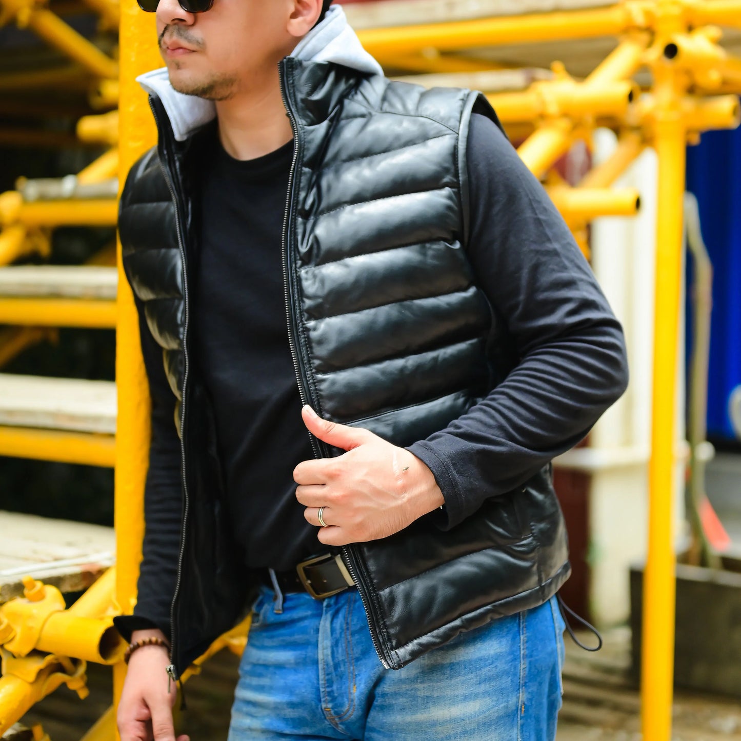 Handmade Leather Hood Removable Hood Men Vest Hood