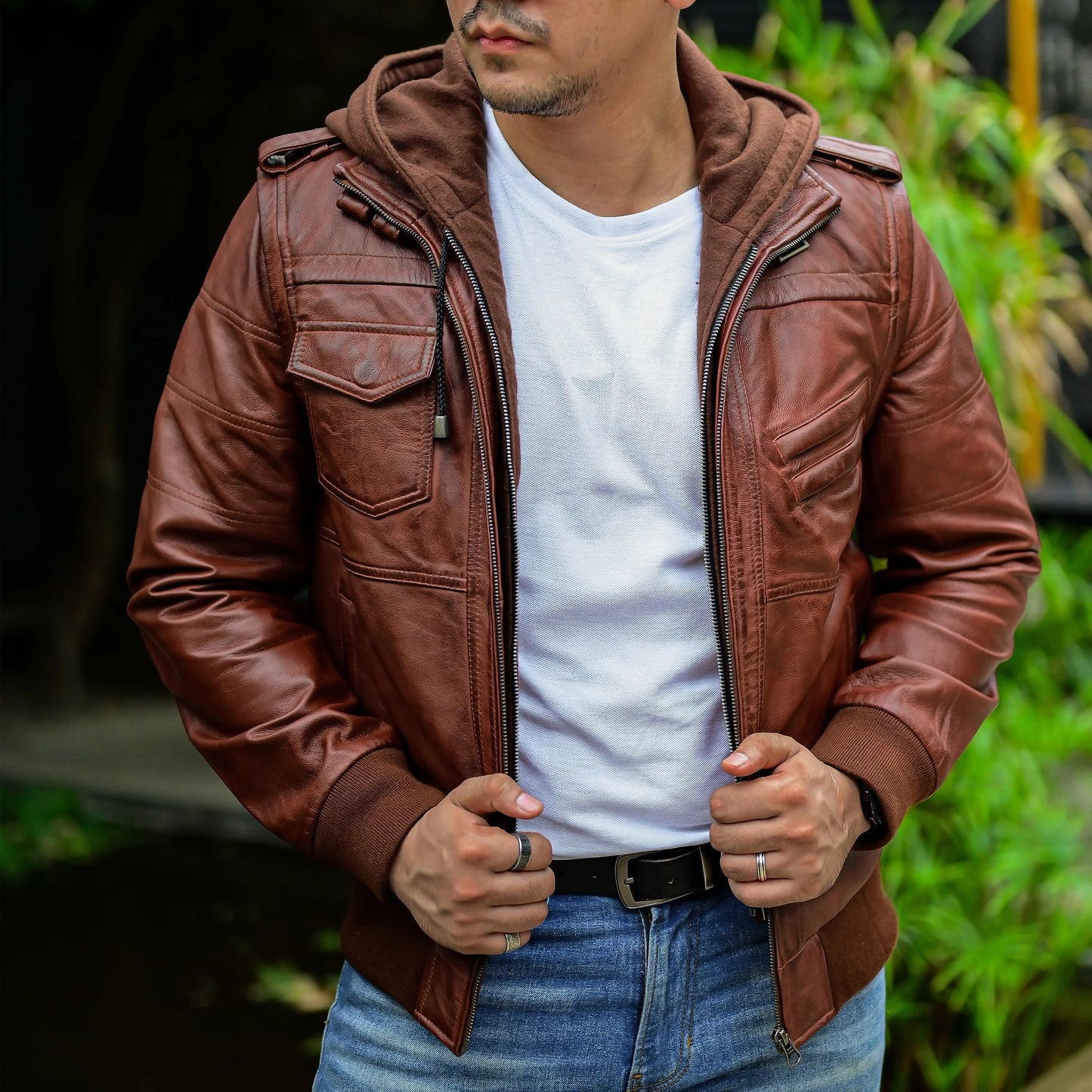 Handmade Jacket Leather Hooded jacket Lather Jacket for Men