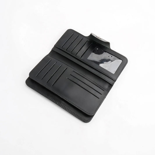 Pure Leather Long Wallet with Button Closure – Black 22 Card Slots & 6 Compartments