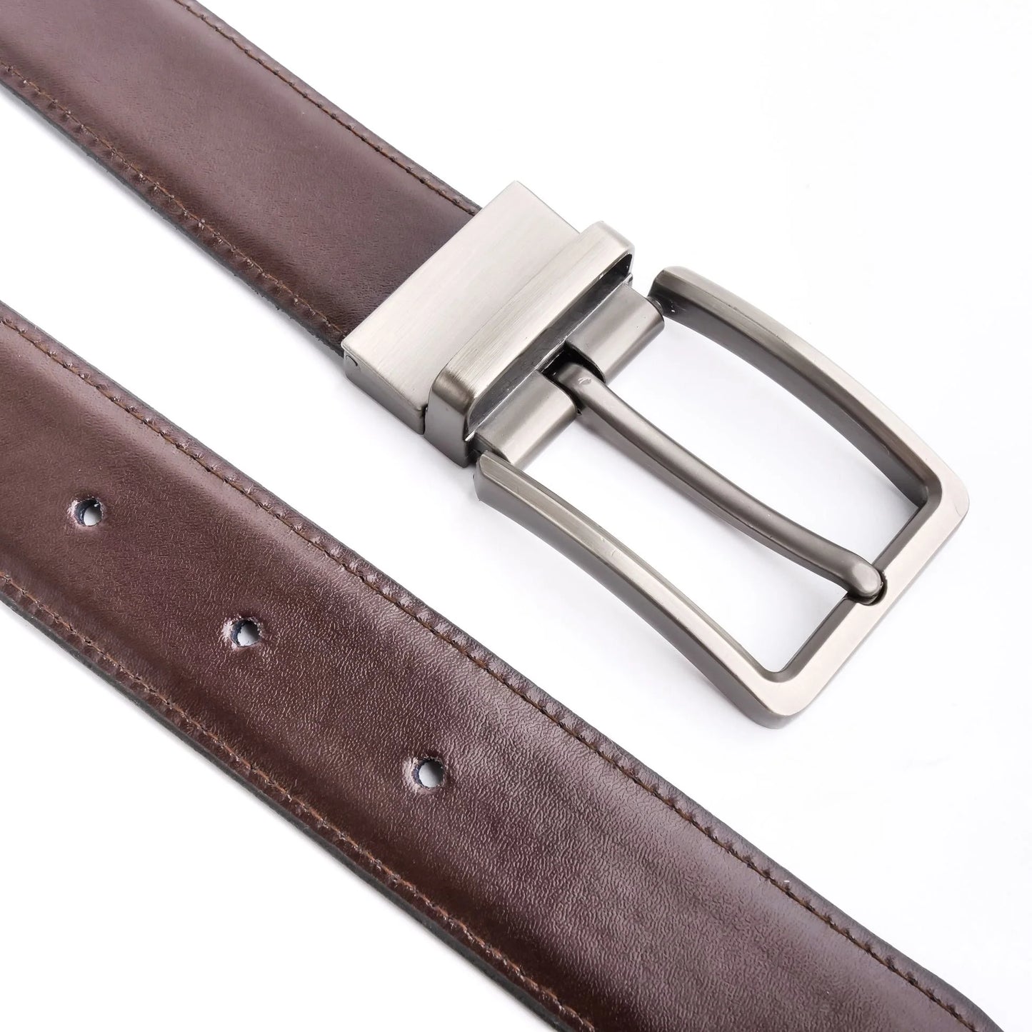 Double-Sided Reversible Men’s Leather Belt – Black & Dark Brown