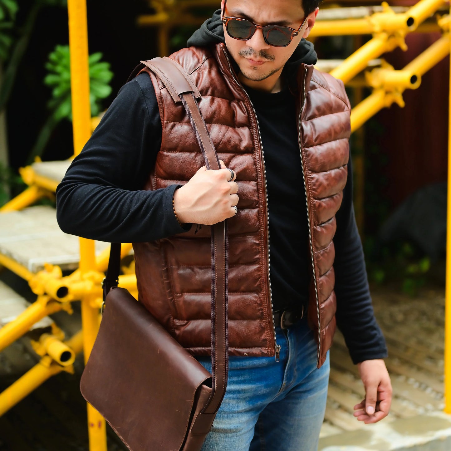 Handmade Leather Hood Removable Hood Men Vest Hood