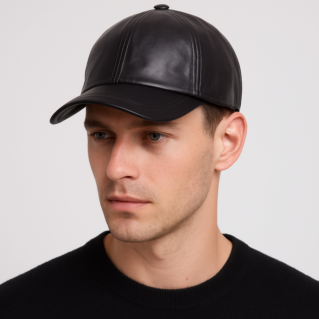 Brown Pure Leather Baseball Cap - Adjustable Strap & Durable Genuine Leather Hat