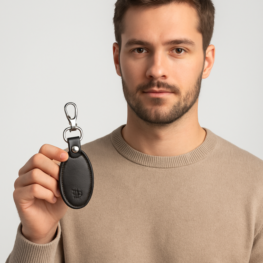 Pack of 3 Genuine Leather Keychains – Bundle Offer | Black, Blue & Camel Brown with Silver Ring  Hook