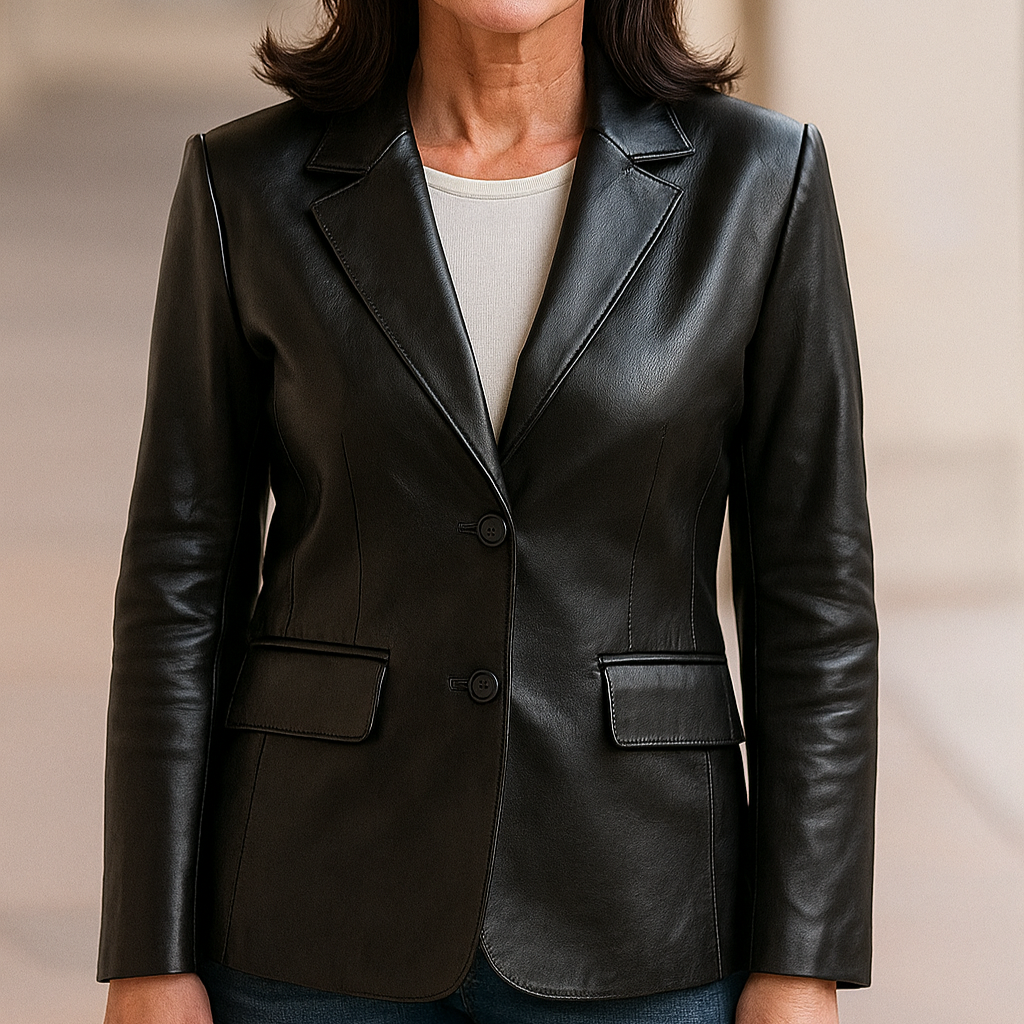 Handmade Blazer Leather Blazer  2-Button Leather Blazer Black leather blazer Blazer foe women