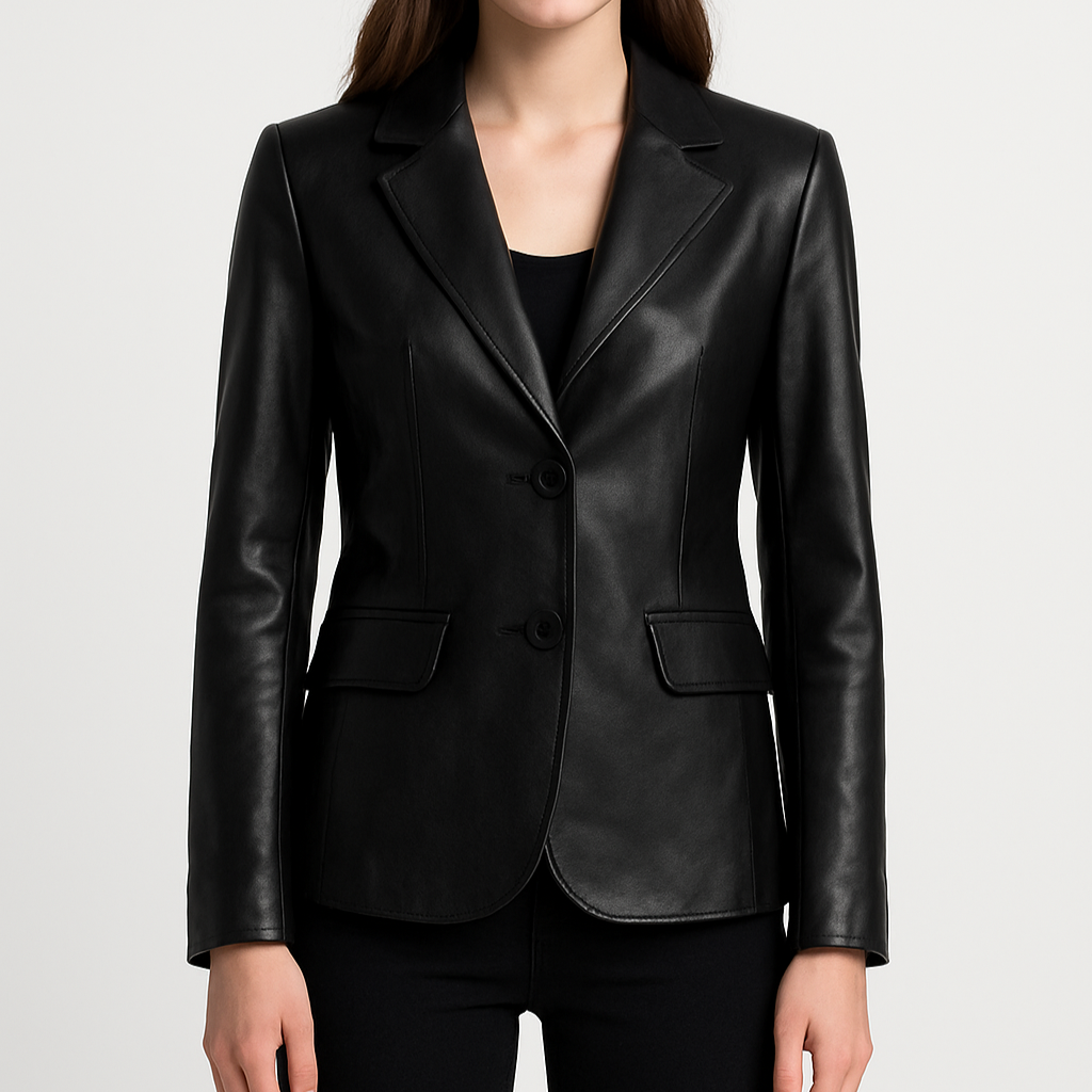 Handmade Blazer Leather Blazer  2-Button Leather Blazer Black leather blazer Blazer foe women