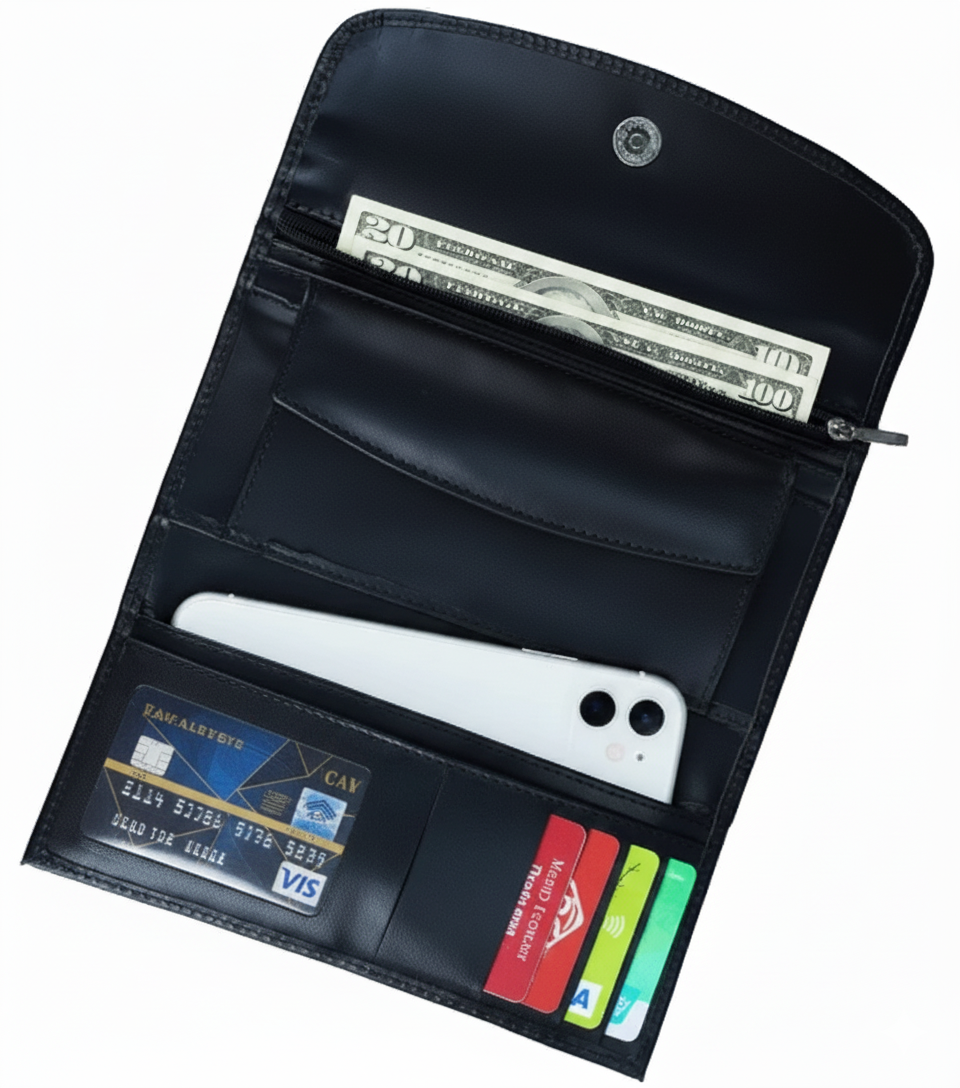 Women’s Essential Everyday Leather Clutch Wallet  Long Magnetic Flip Purse