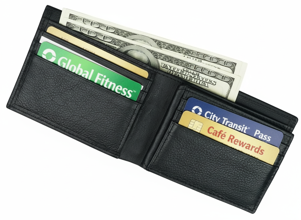 Slim Bi-Fold Men’s Wallet – Butter Soft Natural Cow Leather with ID Window, 6 Card Slots & Cash Compartments