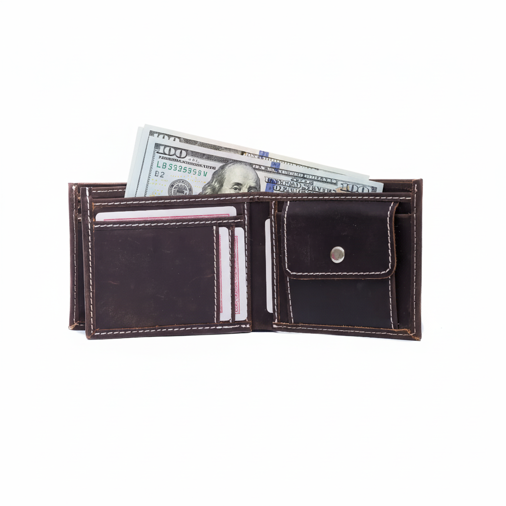 Men’s Vintage Leather Wallet  Compact Bifold with Coin Pocket
