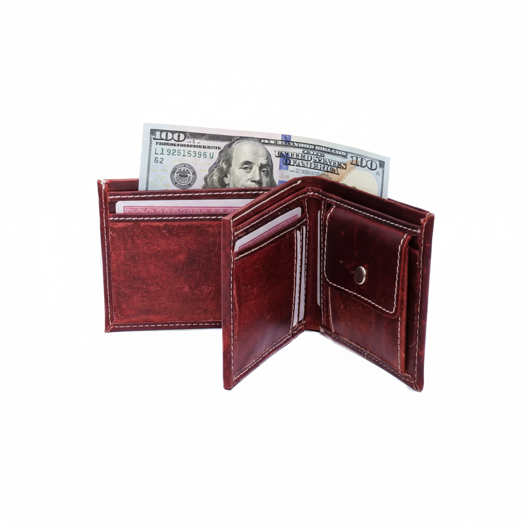 Men’s Vintage Leather Wallet  Compact Bifold with Coin Pocket