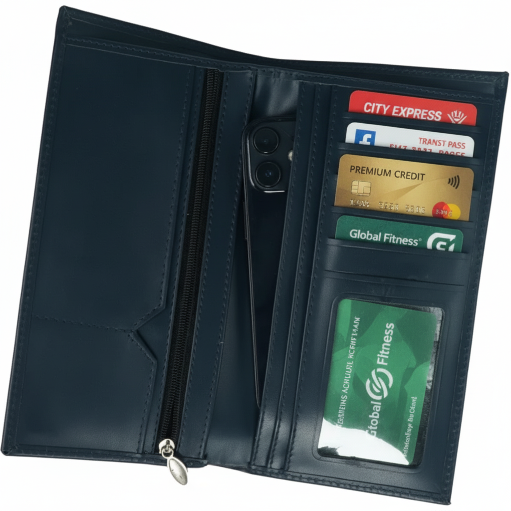 Leather Long Wallet – Burgundy  Travel Organizer Wallet for Money, Cards and Passport