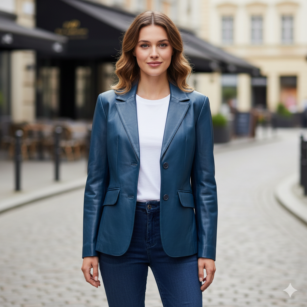 Handmade Blazer Leather Blazer  2-Button Leather Blazer  Blue leather blazer Women Blazer Brown leather blazer