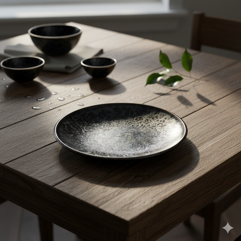 Handcrafted Porcelain Black Pearl Tapas Serving Plate