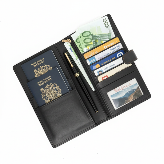 Travel Passport Wallet – Full Grain Leather Organizer (Black)