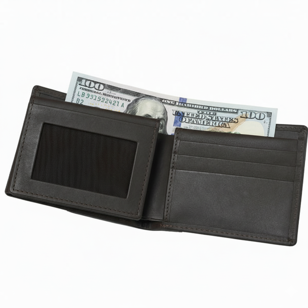 Multi Fold Natural Cowhide Leather Men’s Wallet – Slim Bifold Card & Cash Holder  Black or Dark Brown