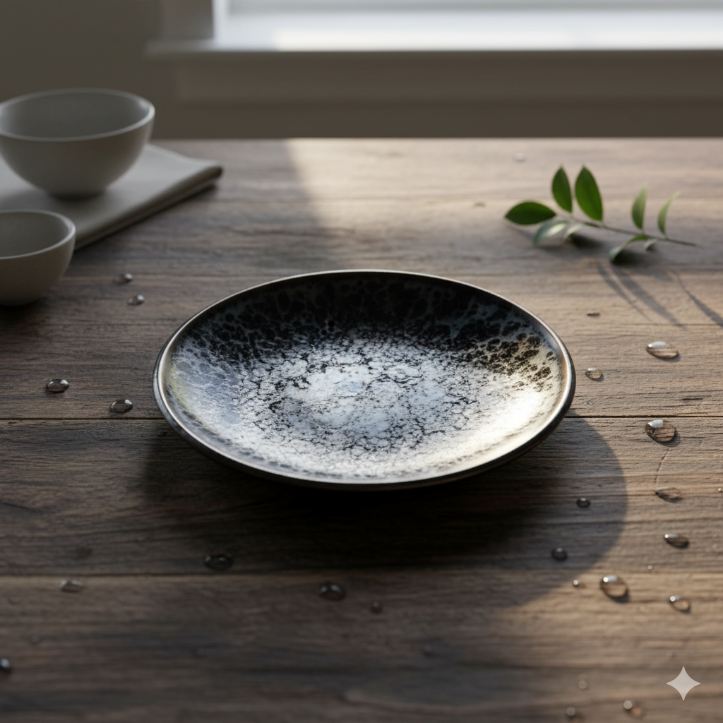 Handcrafted Porcelain Black Pearl Tapas Serving Plate