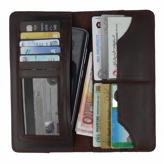Long Leather Travel Wallet – Brown  Mobile, Credit Card & Passport Holder