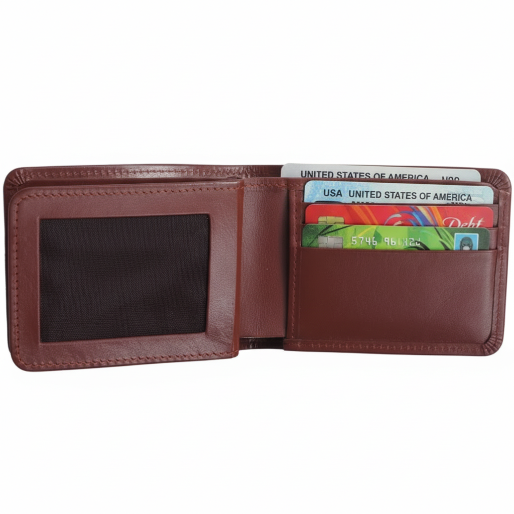 Three Pocket Leather Mens Wallet Card Holder & Cash Wallet –Tan Brown Handmade Gift