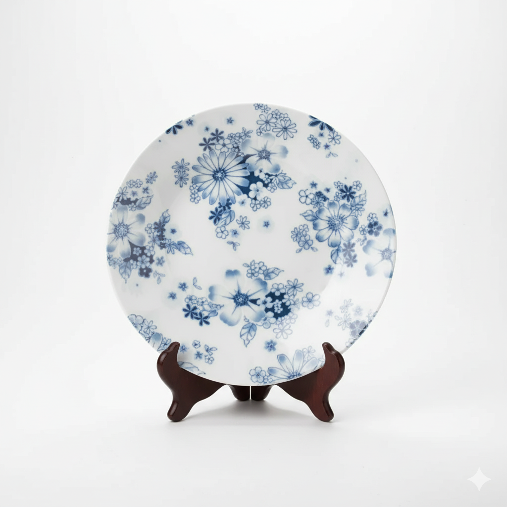 Hand Painted Blue Floral Porcelain Hana Glaze Dinner Plate