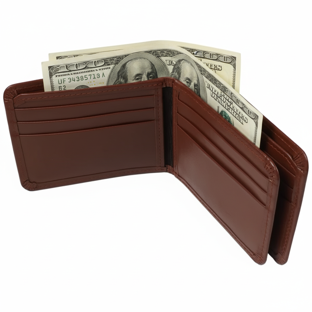 Three Pocket Leather Mens Wallet Card Holder & Cash Wallet –Tan Brown Handmade Gift