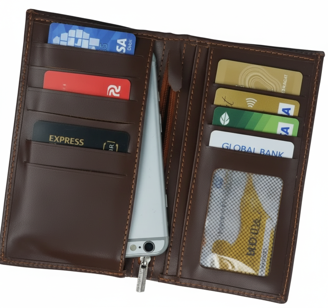 18 Pockets Leather Long Wallet Dark brown Travel Wallet for Men and Women